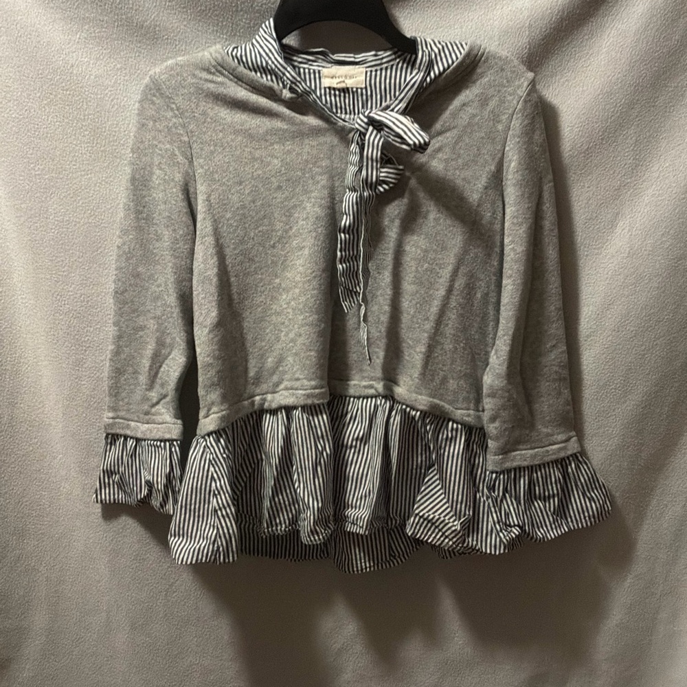 MELLODAY Gray and White Striped Kids Blouse